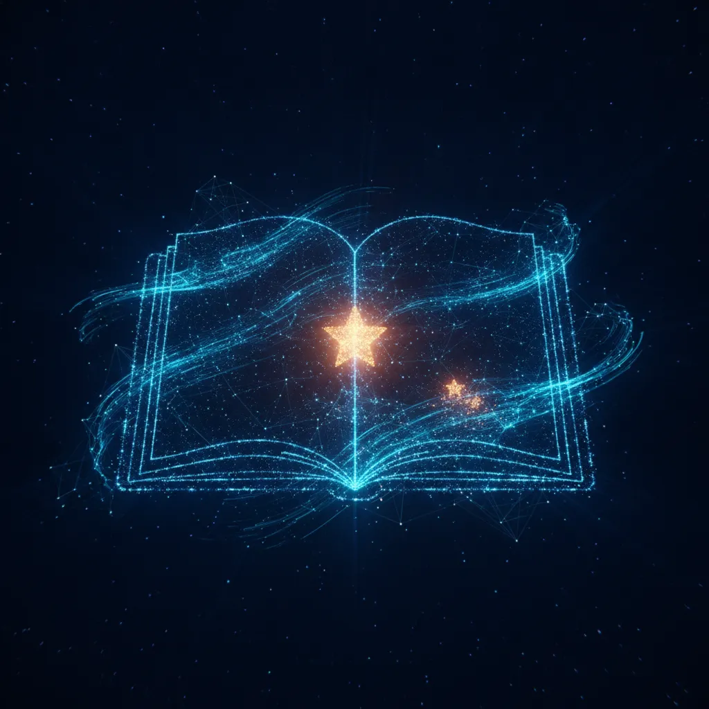 Ilustración del artículo: constelación de IA formando la silueta de un libro