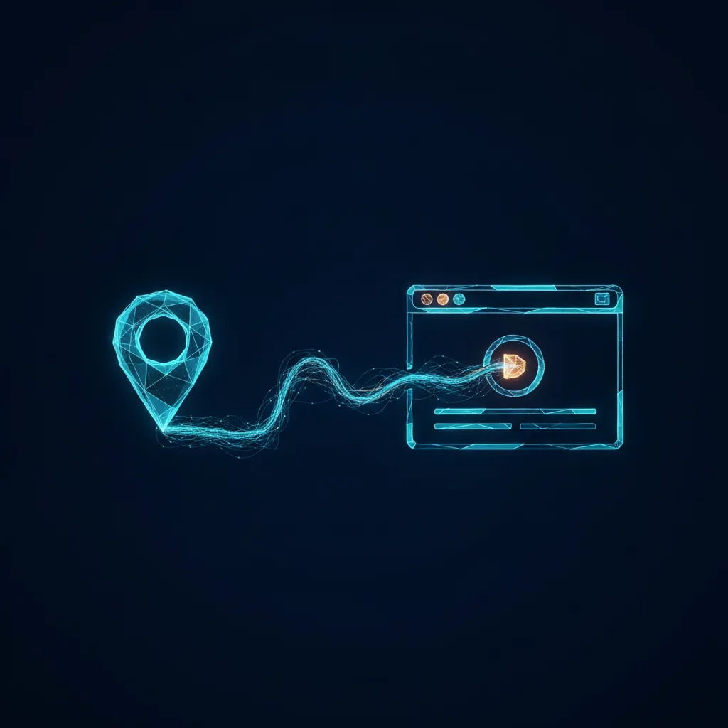 Ilustración del artículo: ficha de Google Maps conectada a una página web por un hilo de luz