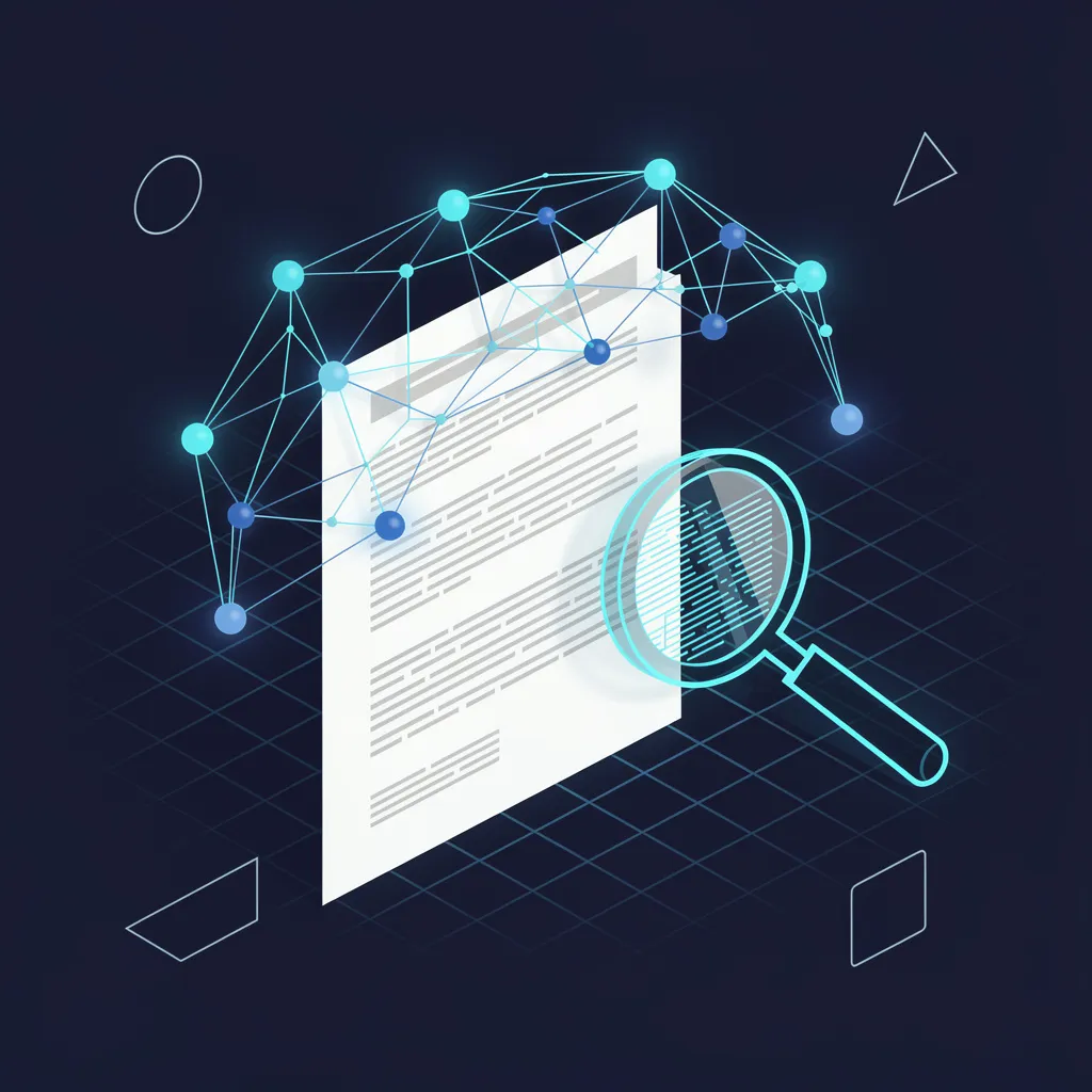 Ilustración del artículo: documento con marcas de revisión humana sobre texto generado por inteligencia artificial
