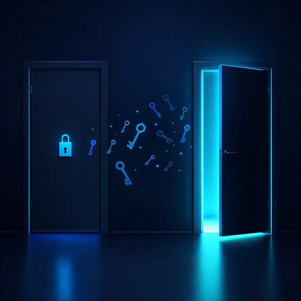 Ilustración del artículo: dos puertas de una misma web, una con la cerradura cambiada y otra que sigue abierta por una credencial emitida antes