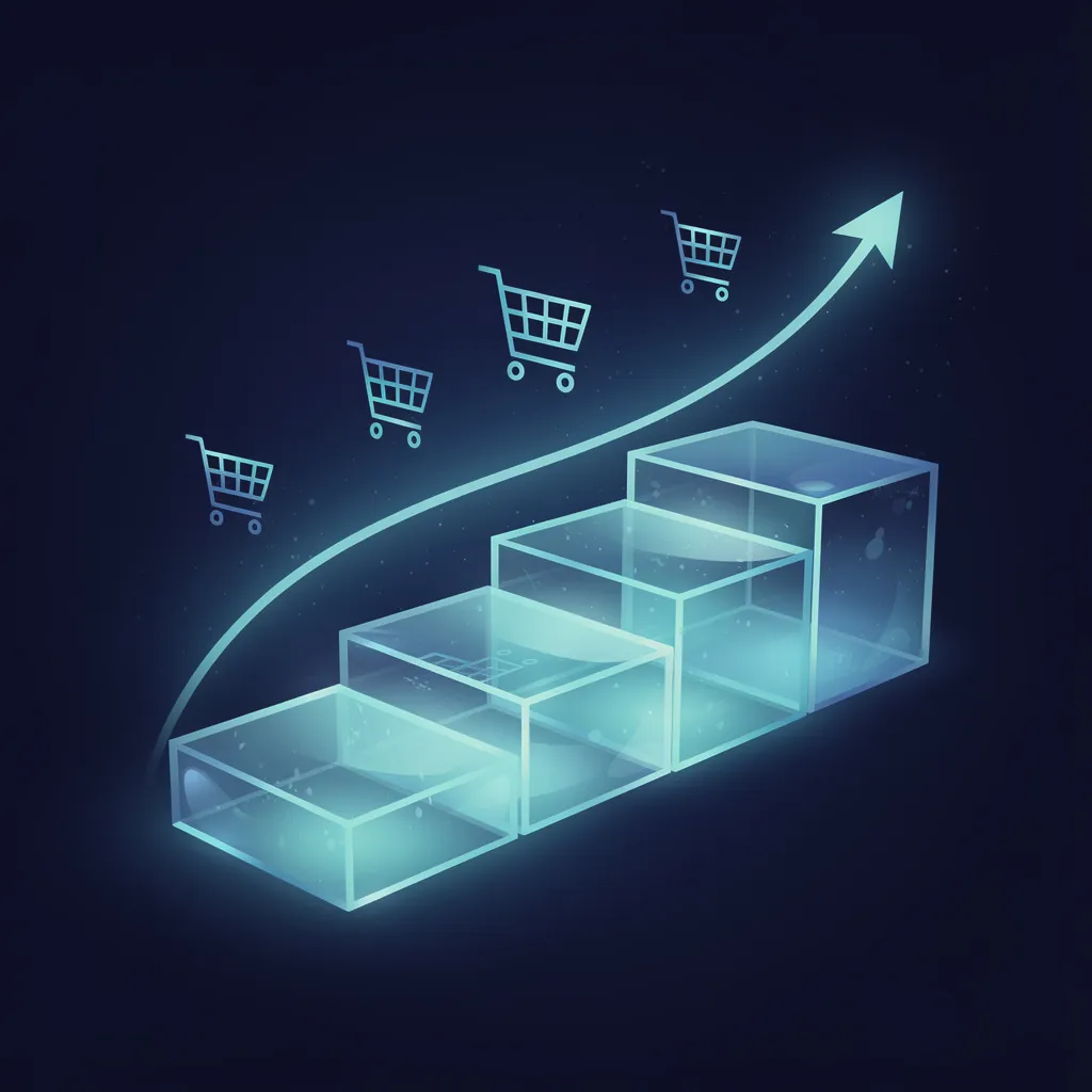 Ilustración del artículo: escalera ascendente de tres tramos que representa el crecimiento de una tienda online con SEO orgánico.