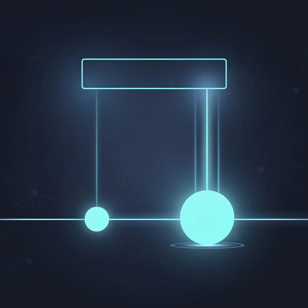 Ilustración del artículo: un nodo pequeño y otro grande iluminados por igual, conectados por haces de luz hacia un panel de respuesta con IA.